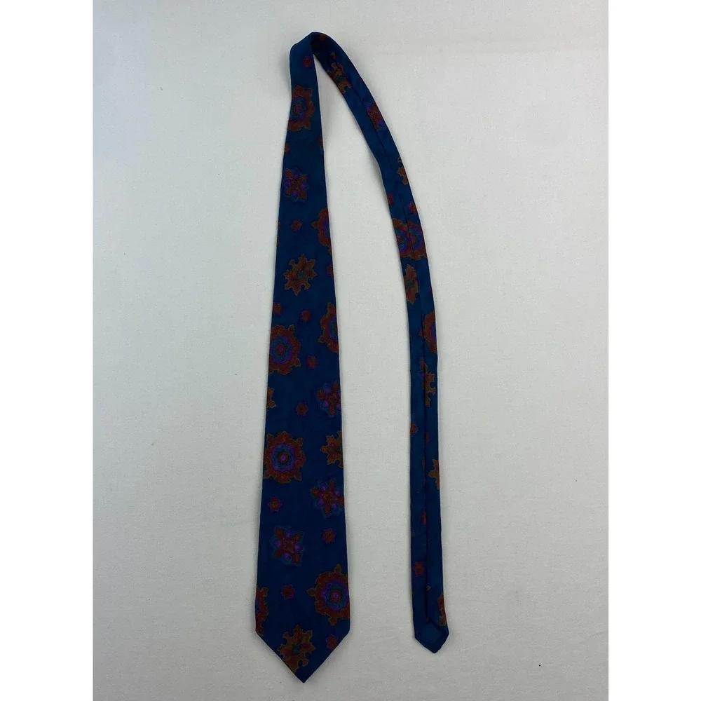 Lot of 2 LIBERTY OF LONDON 100% Silk Necktie Floral Geometric Print Blue Red VTG